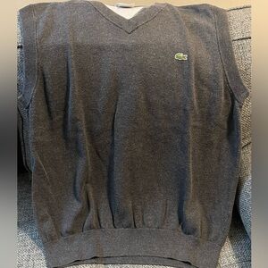 Medium Lacoste Sweater Vest: Graphite Gray with traditional green branding